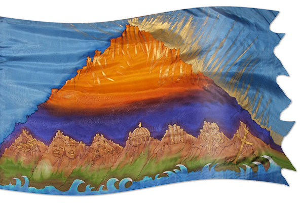 The design ‘The Kingdom's Seven Mountains’ in hand-crafted silk