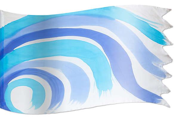 The design ‘Tsunami Waves of Peace’ in hand-crafted silk